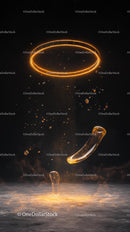 Futuristic Glowing Ring with Sparks and Particles in Dark Atmosphere