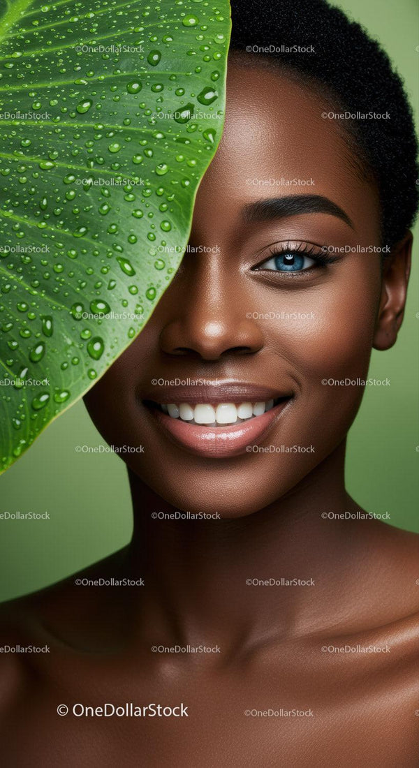 Portrait of Smiling African Woman with Curly Hair and Lush Green Background