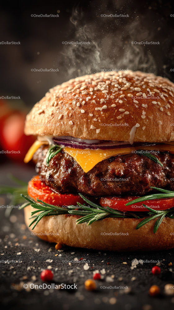 Juicy Cheeseburger with Fresh Vegetables and Melted Cheese