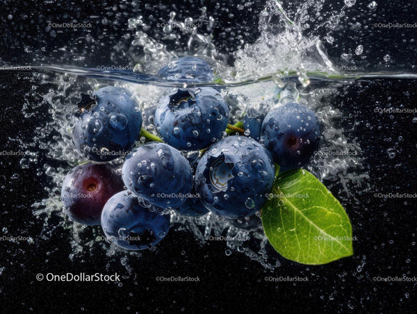 Blueberries Splashing in Water with Dynamic Movement and Refreshing Vibe