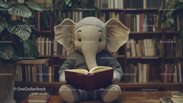 Elephant Plush Toy Reading Book Indoors