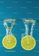 Fresh Lemon Slices Dropping Into Clear Water