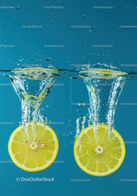 Fresh Lemon Slices Dropping Into Clear Water