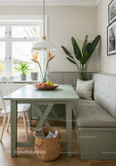 Modern Home Dining Area with Green Table and Botanical Decor
