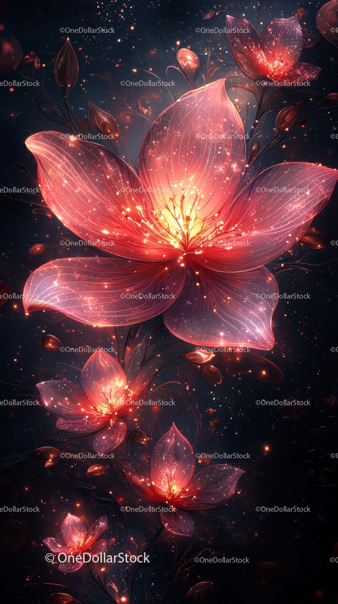 Glowing Floral Fantasy with Radiant Petals and Sparkling Effects