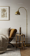 Cozy corner with leather chair and warm lighting