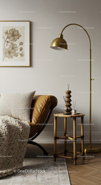 Cozy corner with leather chair and warm lighting