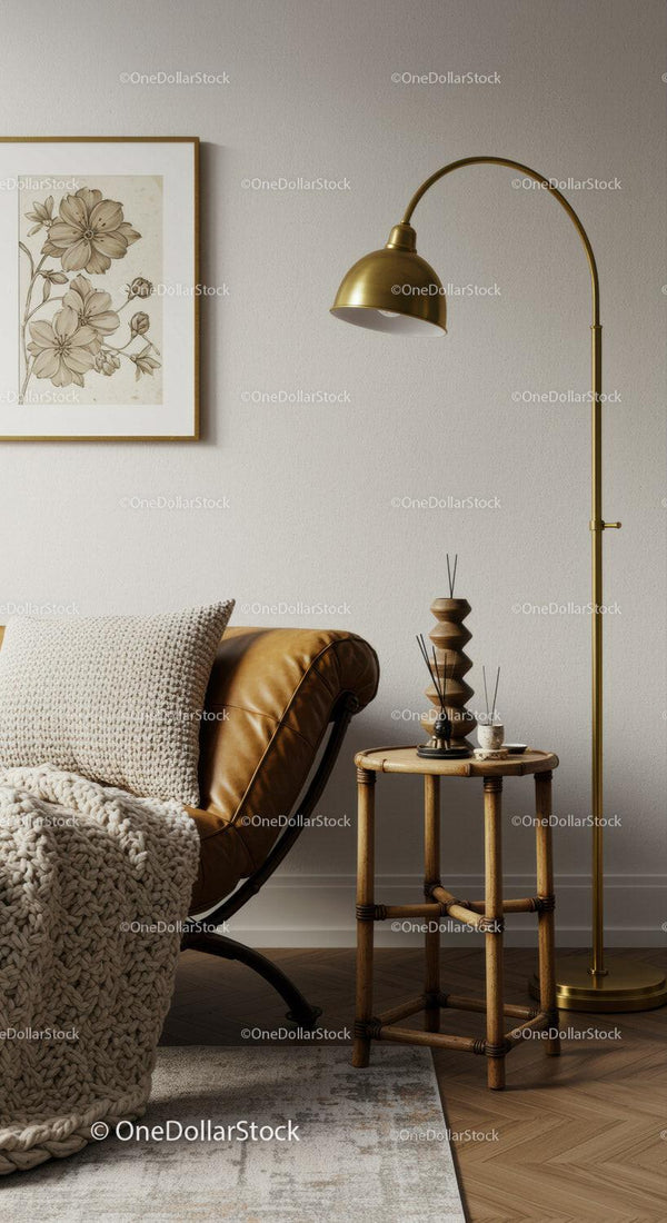 Cozy corner with leather chair and warm lighting
