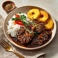 Savory Asian Dish with Rice, Vegetables, and Grilled Plantains