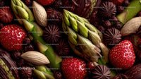 Vibrant Arrangement of Fresh Strawberries and Green Asparagus