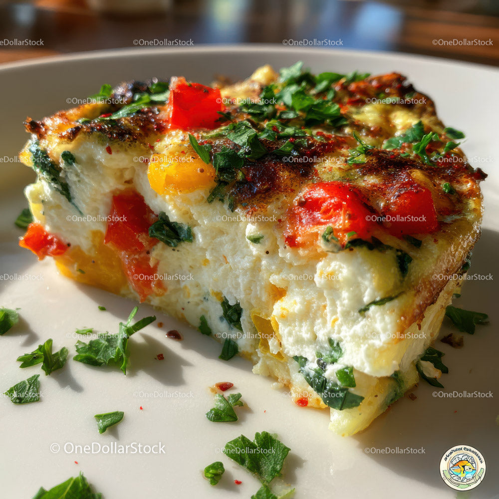 Kolorowa frittata warzywna z czerwoną i żółtą papryką oraz świeżymi ziołami