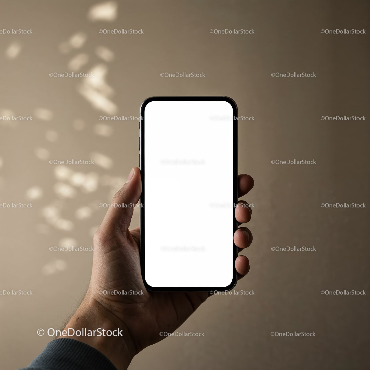Hand Holding Smartphone with Blank White Screen