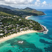 Scenic Tropical Coast with Lush Green Mountains and Crystal Clear Waters