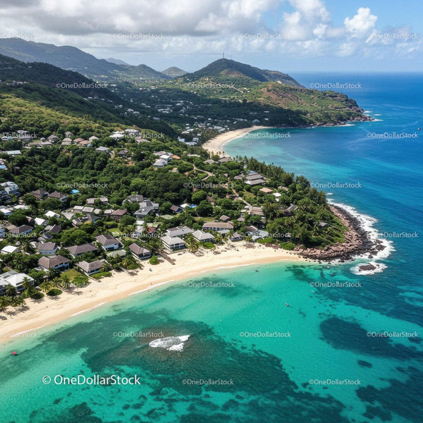 Scenic Tropical Coast with Lush Green Mountains and Crystal Clear Waters