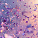 Vibrant Purple Floating Musical Notes in Artistic Background