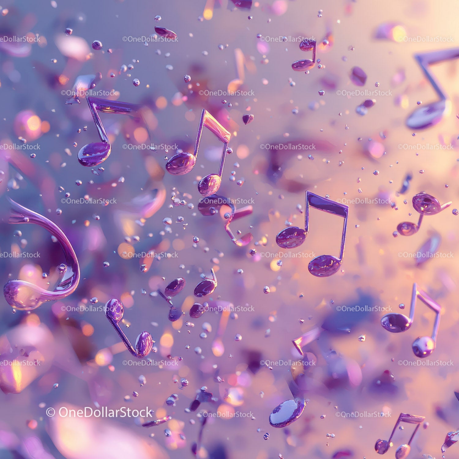 Vibrant Purple Floating Musical Notes in Artistic Background