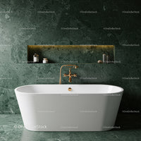 Luxurious Modern Bathtub with Green Marble Wall and Gold Fixtures