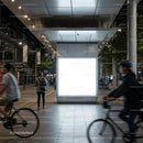 Urban night scene with illuminated advertising board