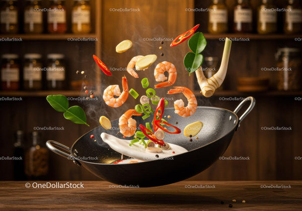 Fresh Shrimp and Spices Tossed in Hot Wok Pan