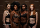 Diverse Women United in Elegant Lingerie Against Dark Backdrop