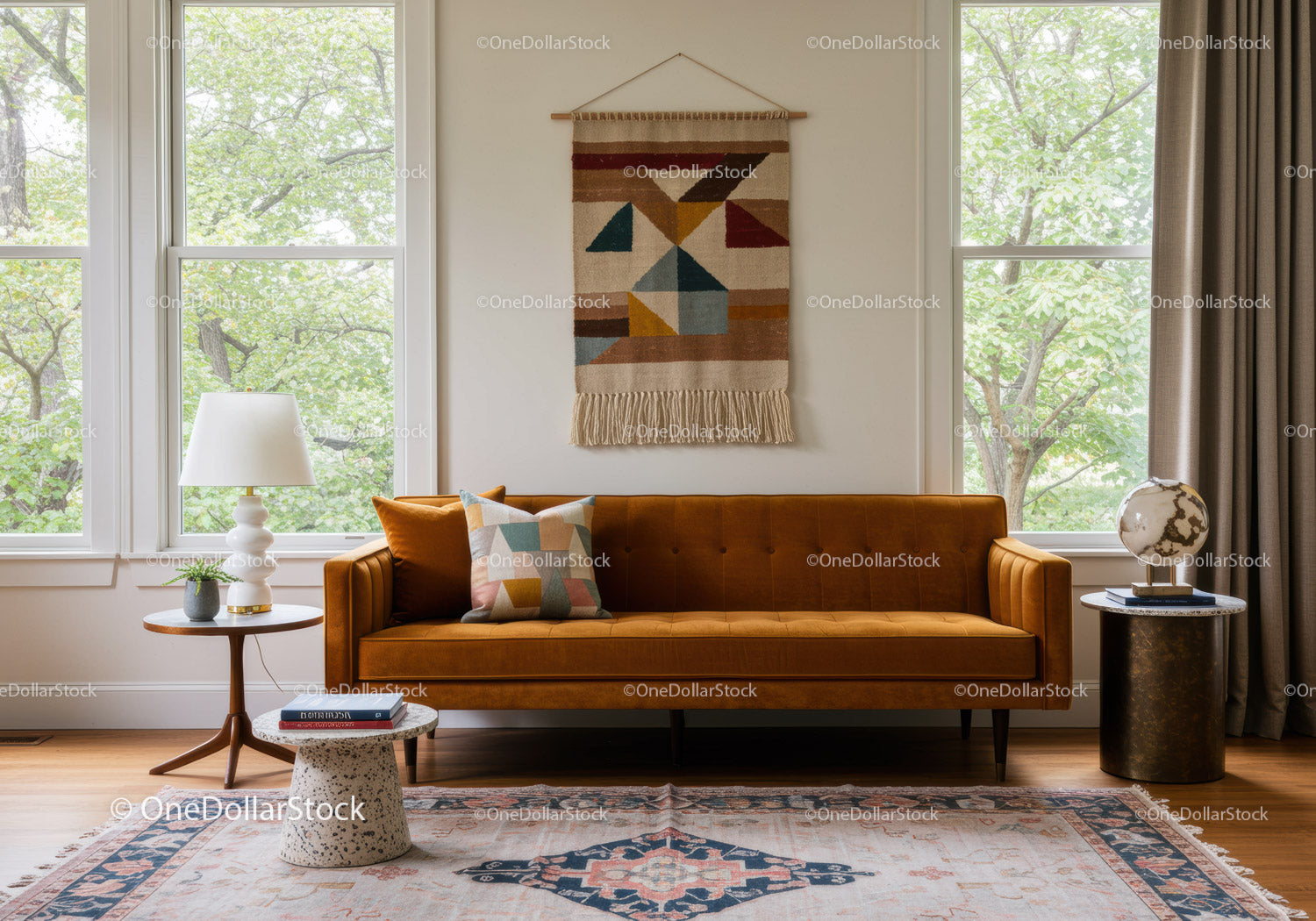 Modern Living Room with Mid Century Mustard Sofa