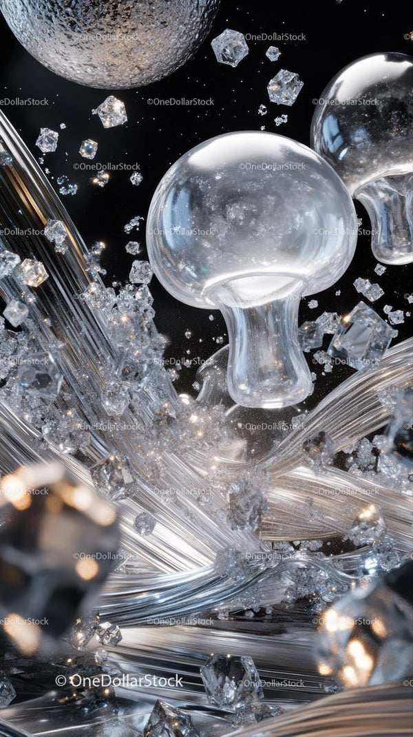 Elegant Glass and Ice Sculpture Scene with Frozen Crystal Art