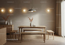 Minimalist Wooden Dining Area with Warm Ambient Lighting