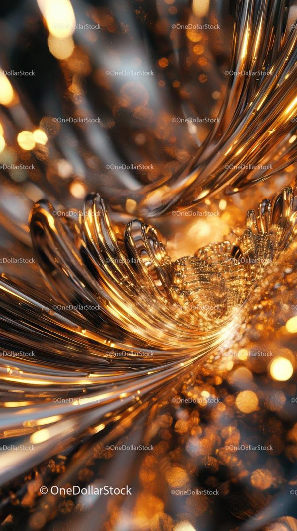Elegant Golden Abstract Swirl with Bokeh Lights Perfect for Luxury Backgrounds