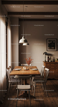 Cozy Dining Room with Wooden Furniture and Natural Light