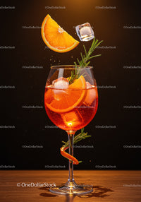 Refreshing Orange Cocktail with Ice and Rosemary Sprig