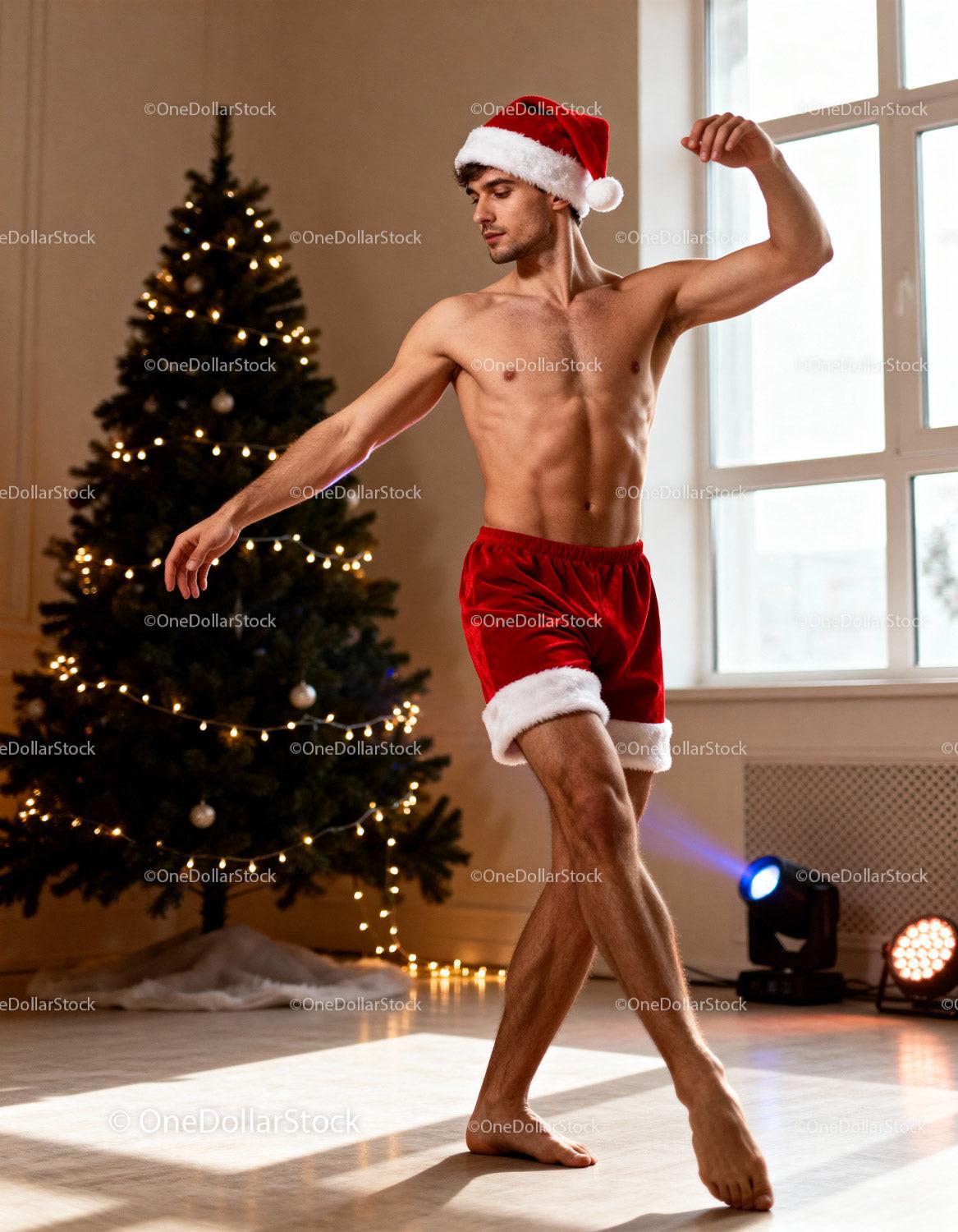 Male Dancer in Santa Shorts Performing Holiday Ballet