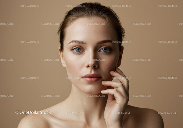 Elegancki portret kobiety z niebieskimi oczami i nieskazitelną cerą