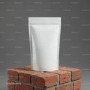 Minimalist white pouch on red brick pedestal