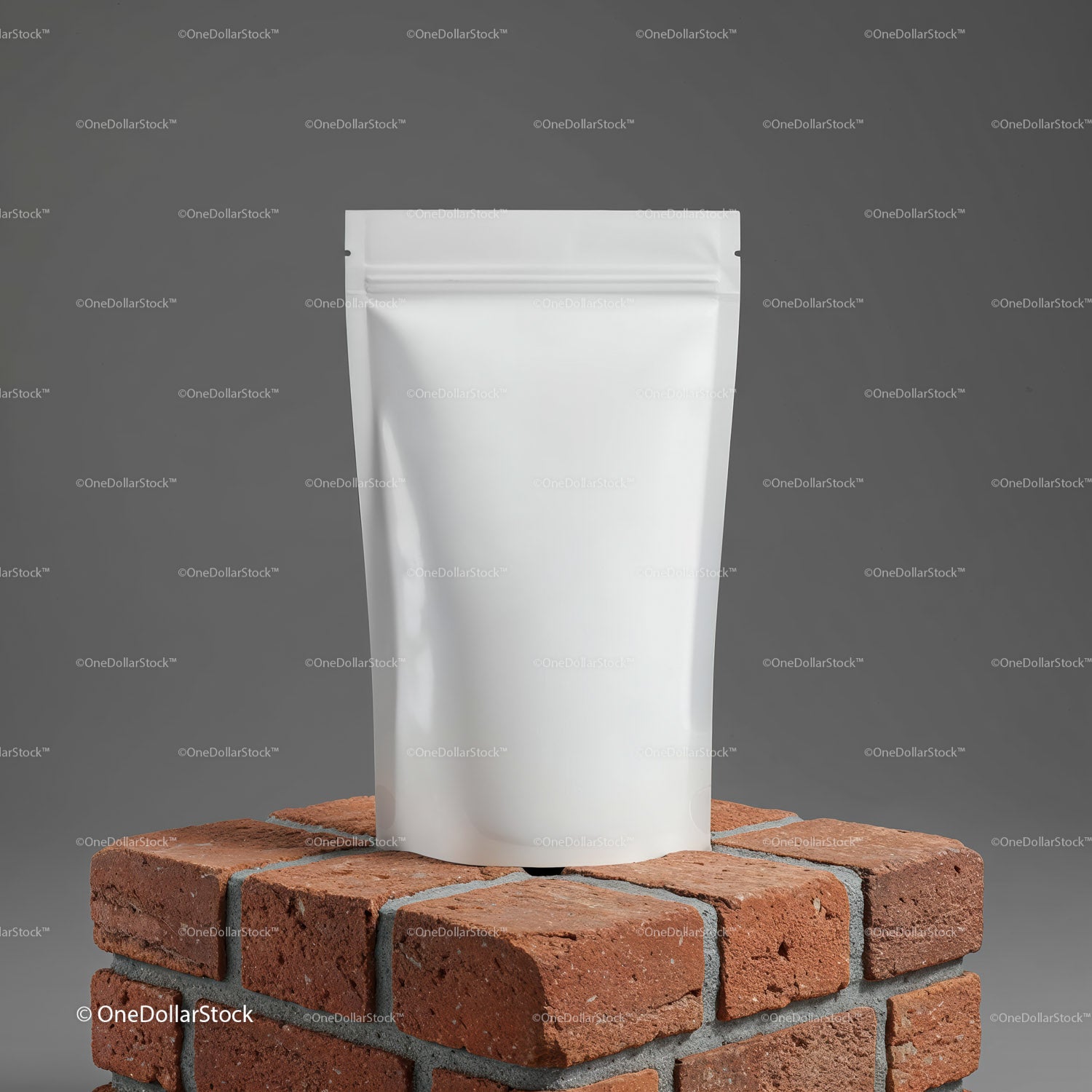 Minimalist white pouch on red brick pedestal