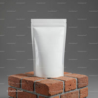 Minimalist white pouch on red brick pedestal