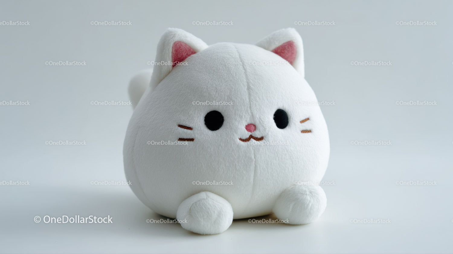 Cute Plush Cat Toy with Large Black Eyes and Pink Nose