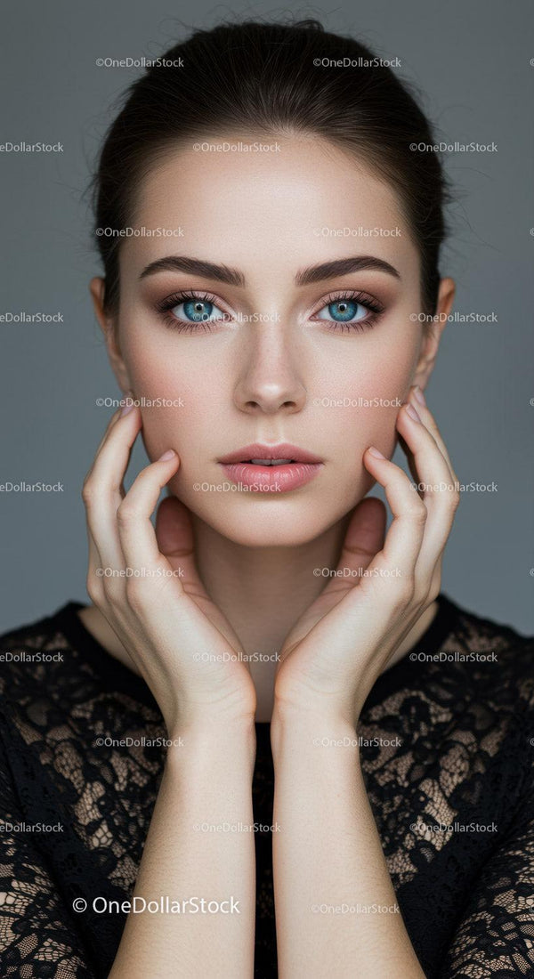 Elegant Young Woman with Blue Eyes and Natural Makeup Portrait