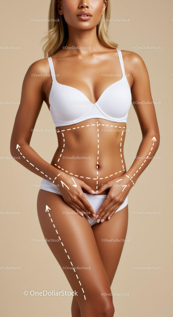 Woman in White Underwear with Body Outlines in Studio Photography