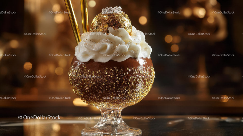 Festive Gold and White Glittered Cocktail with Whipped Cream and Gold Sphere