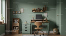 Stylish Child's Room with Wooden Desk and Cozy Green Decor