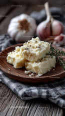 Crumbly Blue Cheese on Rustic Wooden Plate
