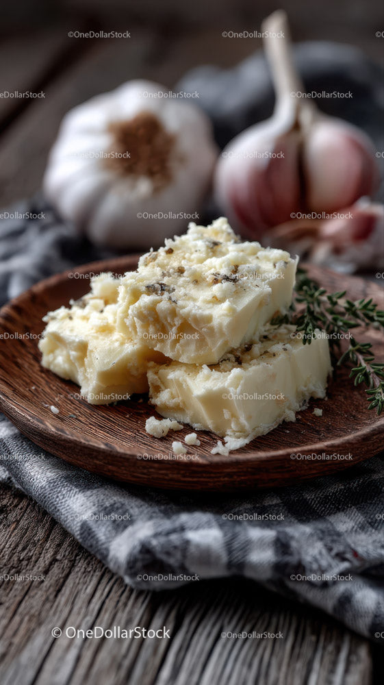 Kruchy ser pleśniowy na rustykalnym drewnianym talerzu