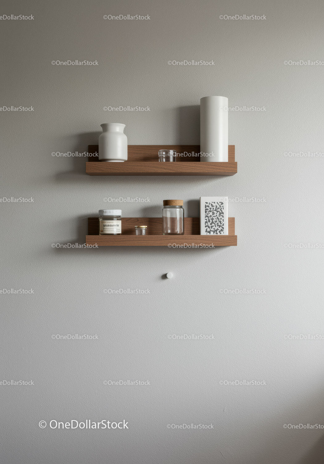 Minimalist Wooden Wall Shelves with Vases and Glass Jars for Modern Home Decor