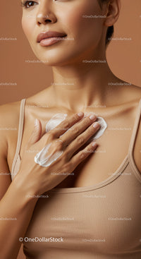 Close-up of Woman Applying Cream on Chest with Soft Skin and Natural Glow