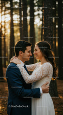Couple Embracing in Warm Forest Light