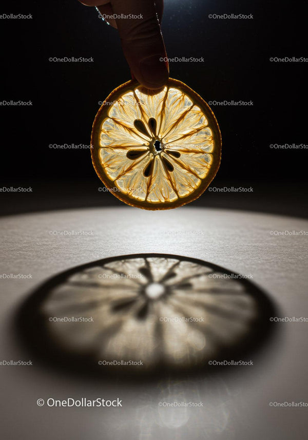 Hand Holding Dried Citrus Slice with Shadow Reflection