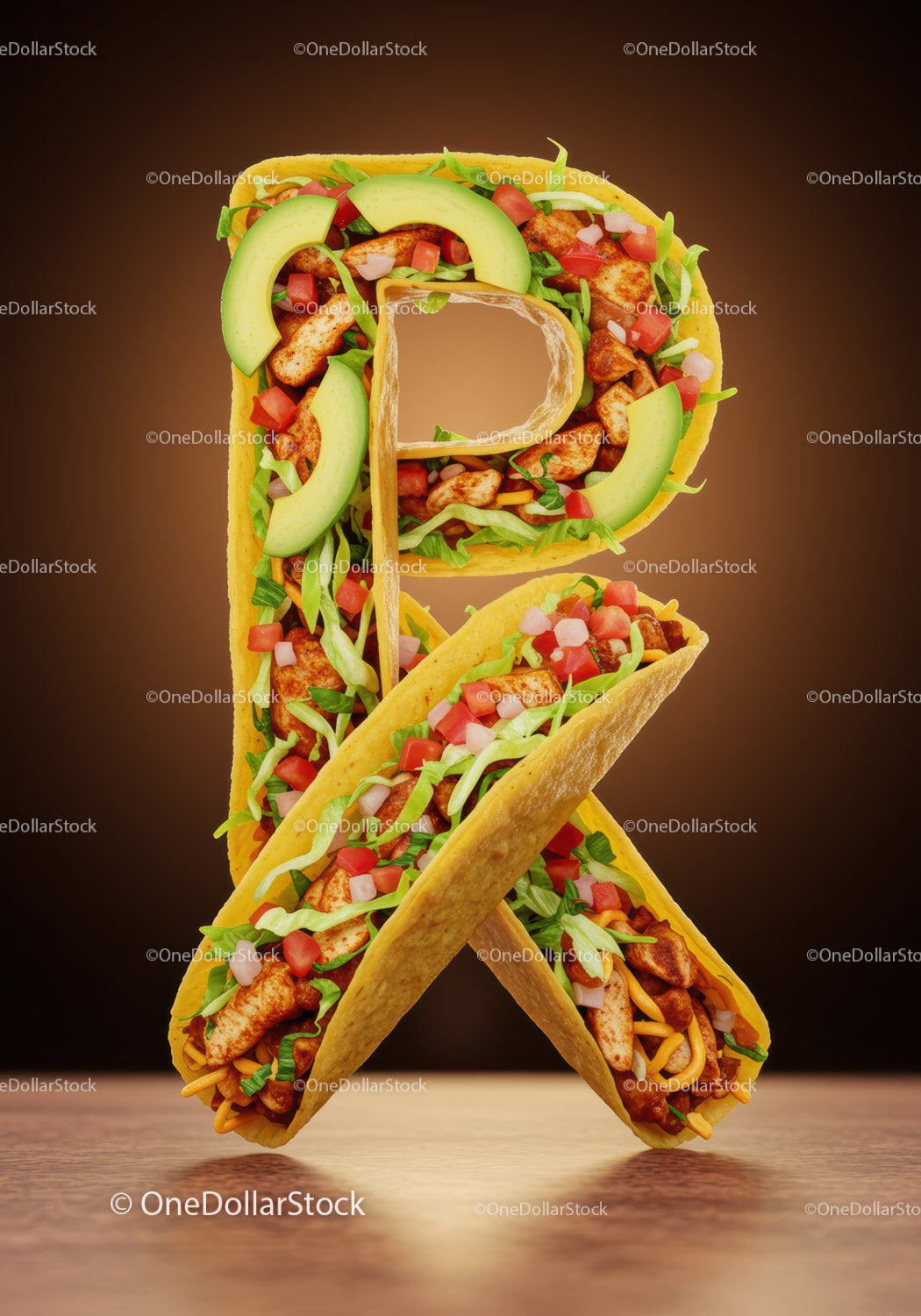 Creative Letter R Made from Fresh Chicken Tacos