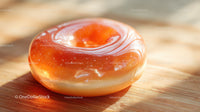 Close-Up of Caramel Glazed Donut on Wooden Surface