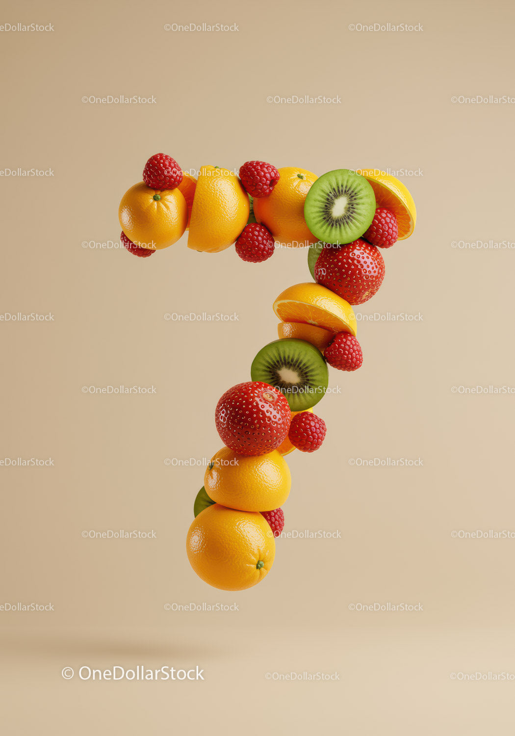 Number Seven Composed of Fresh Mixed Fruits