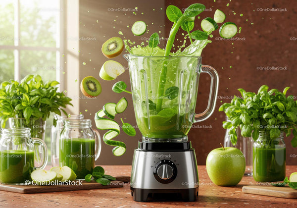 Świeży zielony smoothie z kiwi i szpinakiem w blenderze